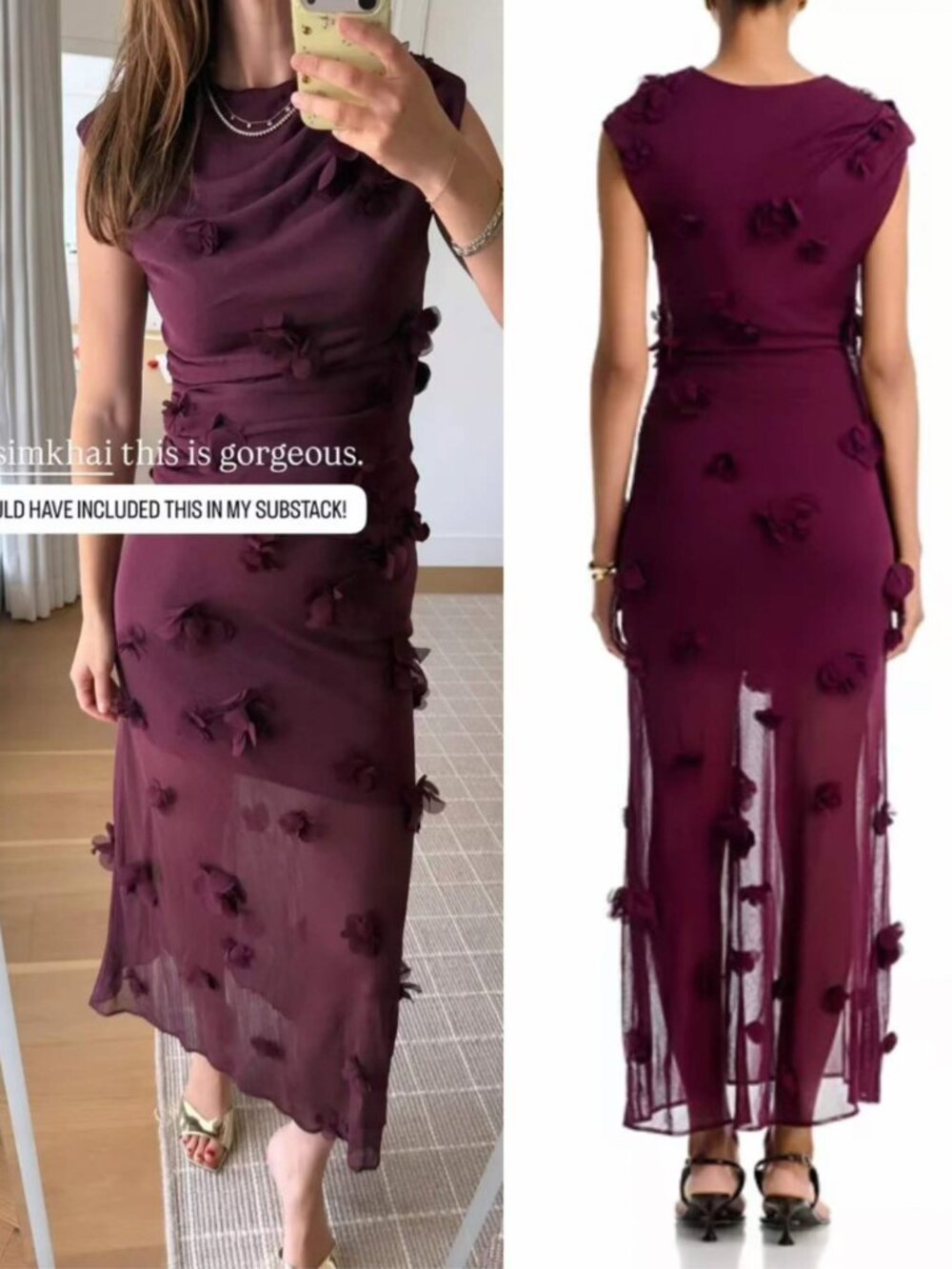 SIMKHAI x Bloomingdale Exclusive Mesh Overlay Midi Dress - Fig Floral Appliqué